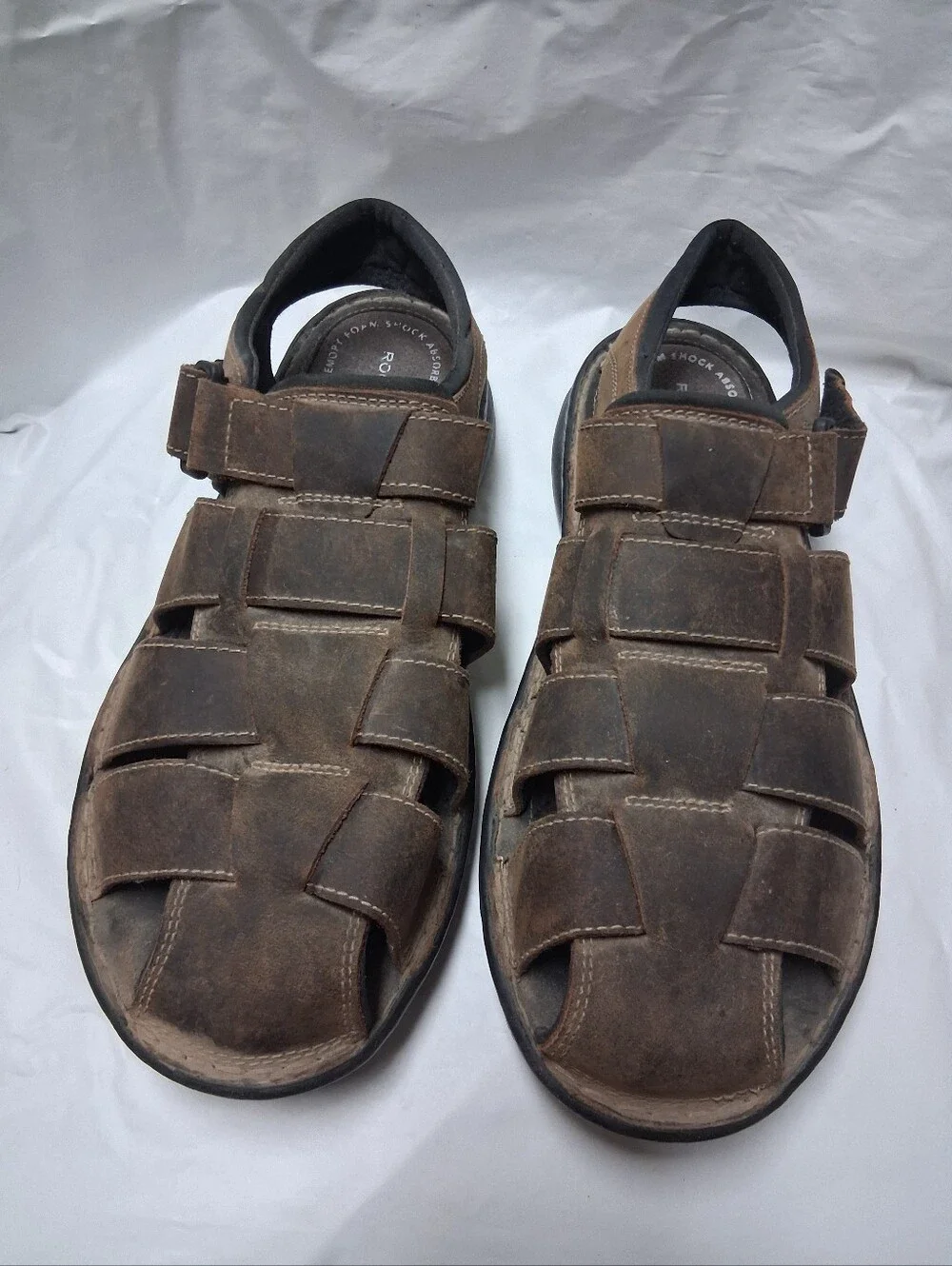 Rockport Brown Leather Fisherman-Style Men's Sandals Size 12 Preowned
